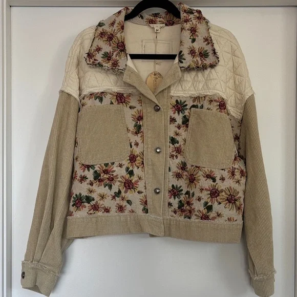 NWT POL Contrast Quilt Panel Corduroy Jacquard Jacket in Beige (Price Firm) - Picture 4 of 10